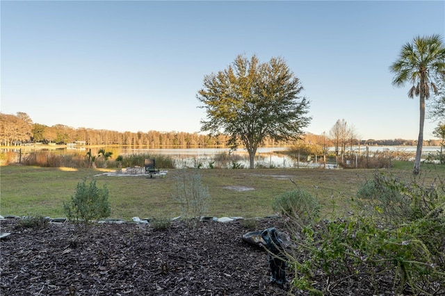 view of yard with a water view