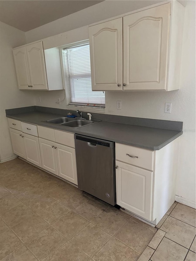 kitchen with sink, white cabinetry, and dishwasher