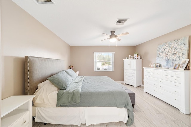 bedroom featuring ceiling fan and light hardwood / wood-style floors