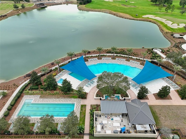 aerial view featuring a water view