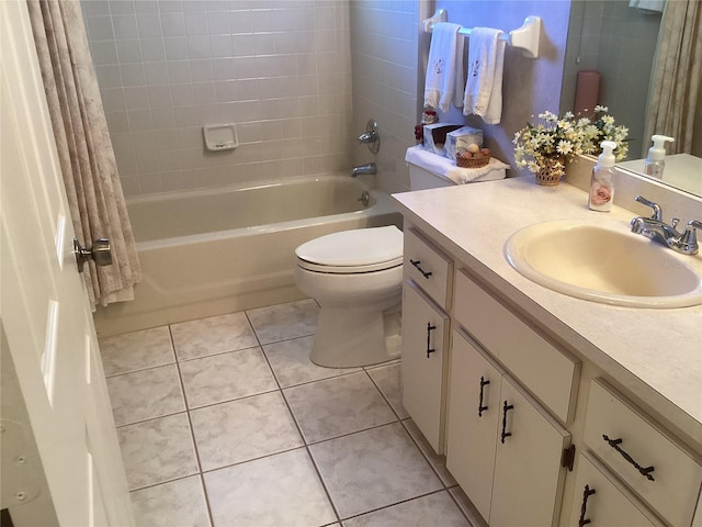 full bathroom featuring toilet, tile patterned floors, shower / bath combo, and vanity