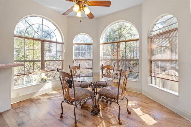 sunroom with ceiling fan