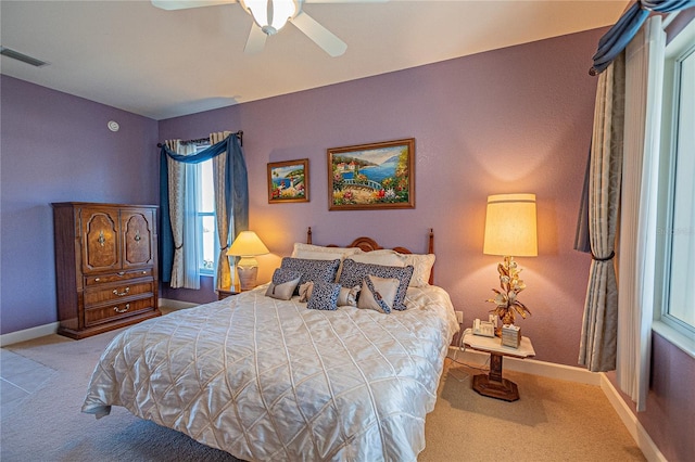 bedroom featuring carpet floors and ceiling fan