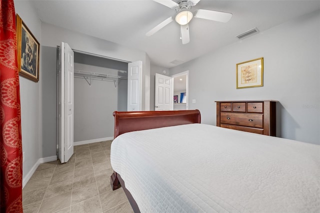 bedroom featuring a closet and ceiling fan