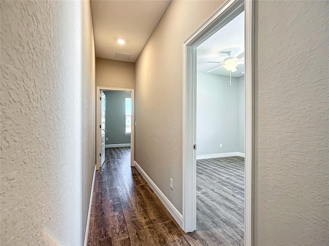 corridor featuring dark hardwood / wood-style flooring