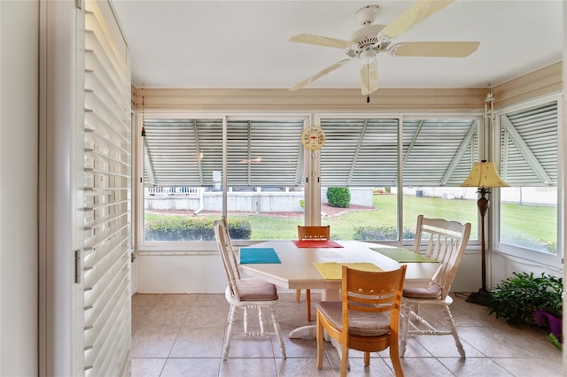 sunroom / solarium featuring ceiling fan and plenty of natural light