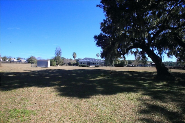 view of yard with a shed