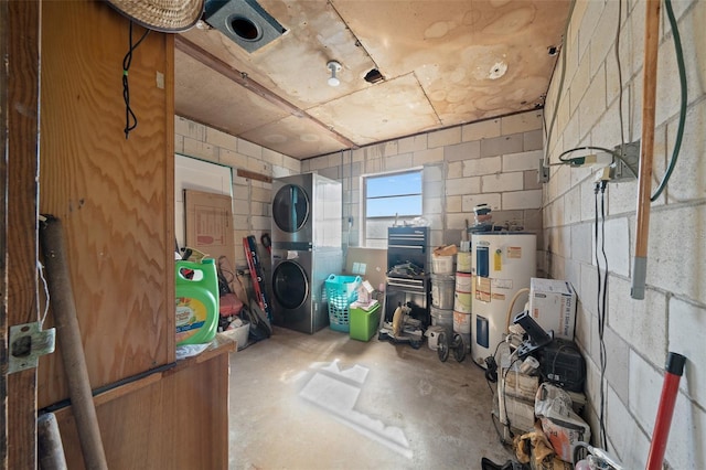 storage with stacked washer / drying machine and water heater