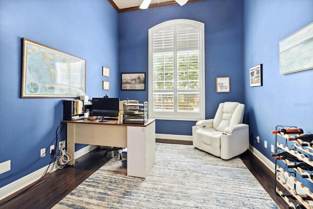 office with dark hardwood / wood-style flooring