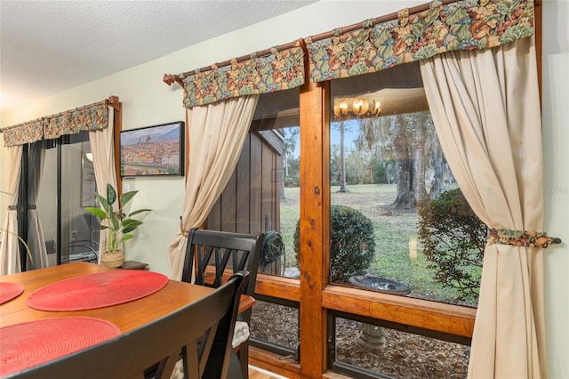 dining room with a textured ceiling