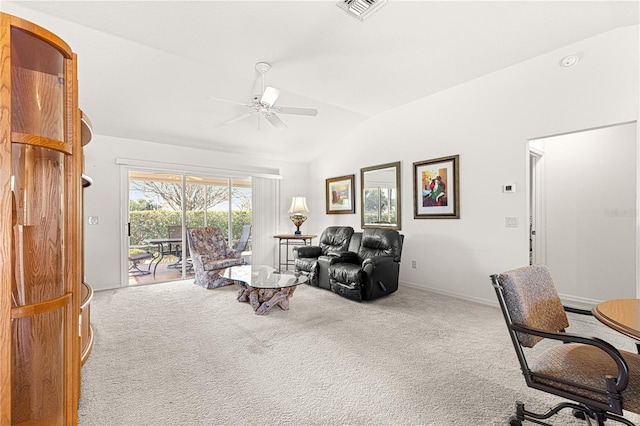 interior space featuring vaulted ceiling and ceiling fan