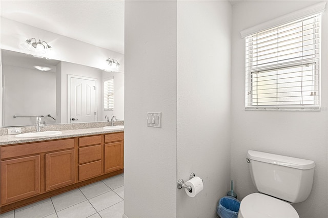 bathroom featuring tile patterned flooring, vanity, and toilet