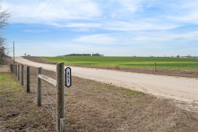 view of road with a rural view