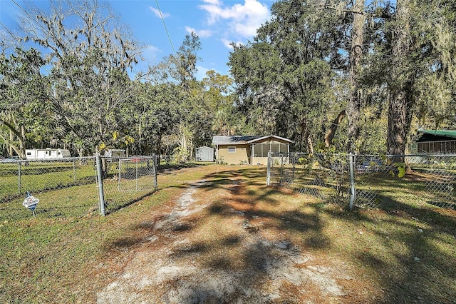 view of yard with a storage shed