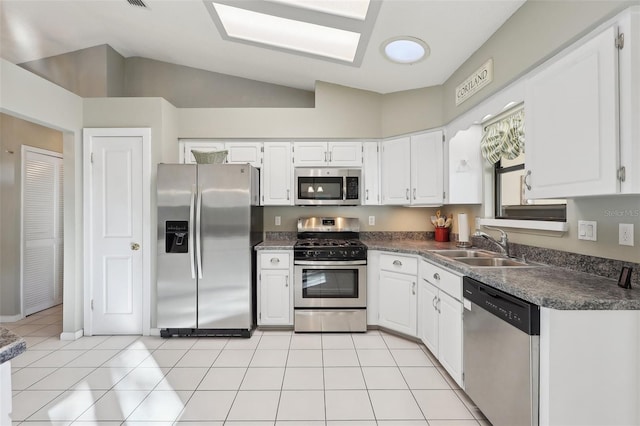 kitchen featuring white cabinetry, appliances with stainless steel finishes, and a sink