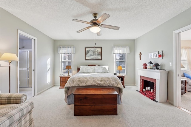 bedroom featuring multiple windows and light colored carpet