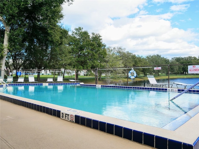 view of pool featuring fence