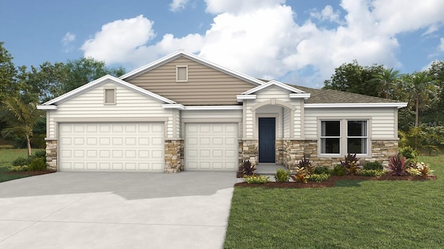 view of front of property featuring a front yard and a garage