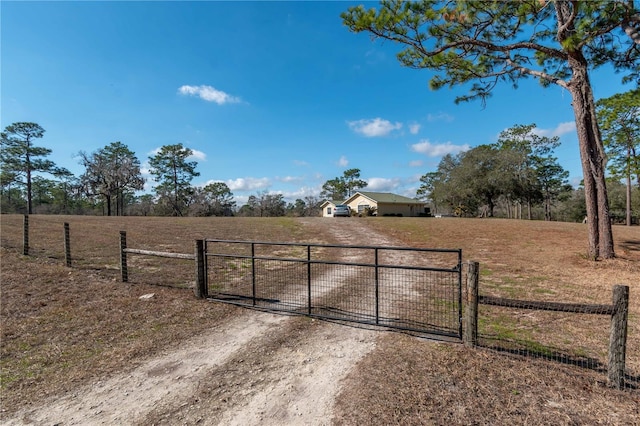 view of gate with a rural view