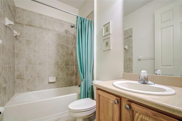 full bathroom with vanity, toilet, and shower / bath combo with shower curtain