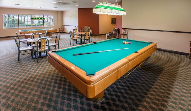 game room featuring billiards and carpet floors