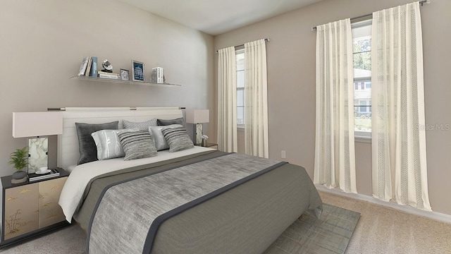 bedroom featuring multiple windows and carpet flooring