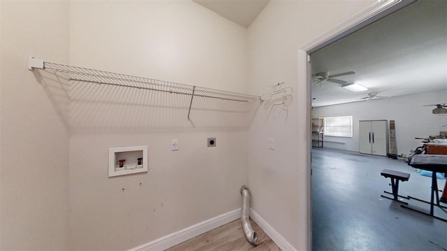 laundry area with washer hookup, ceiling fan, and hookup for an electric dryer