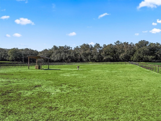 view of yard featuring a rural view and fence