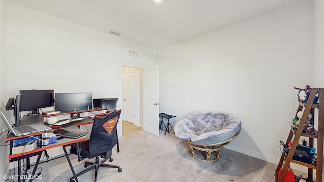 view of carpeted home office