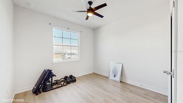 unfurnished room featuring ceiling fan and light wood-type flooring