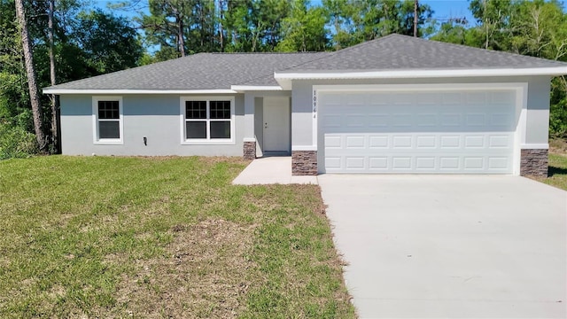 10964 N Frantz Ave, Citrus Springs, FL 34434 - single story home with stucco siding, concrete driveway, an attached garage, a front lawn, and a shingled roof