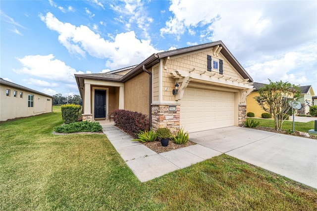 view of front of house with a garage and a front lawn