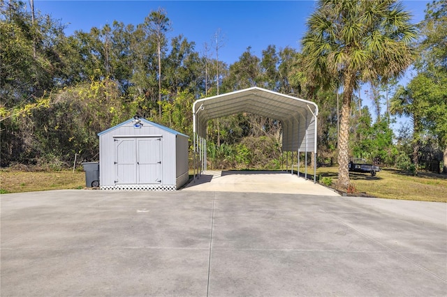 exterior space with a carport and a lawn