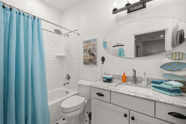 full bathroom featuring vanity, toilet, and shower / tub combo with curtain