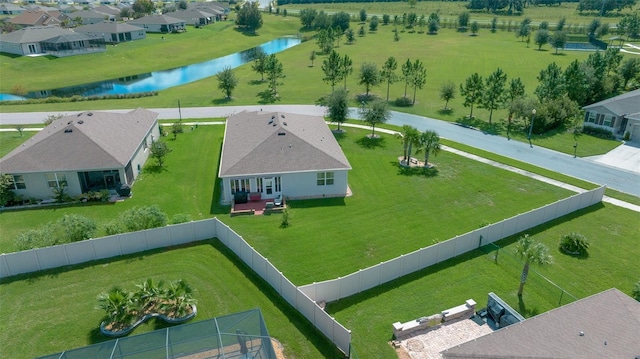 drone / aerial view featuring a water view