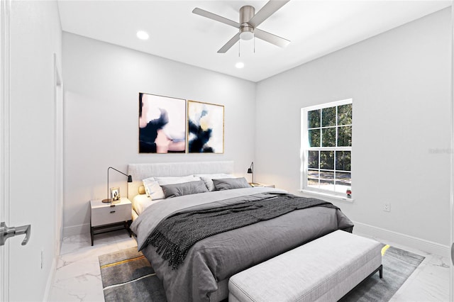 bedroom featuring ceiling fan