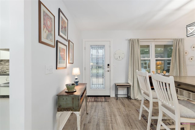 interior space with light hardwood / wood-style floors