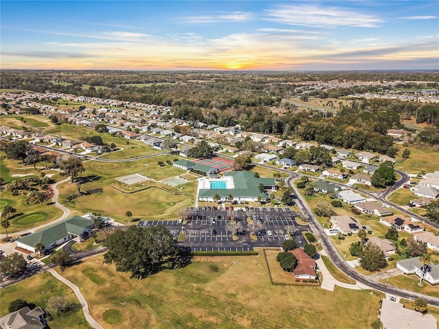 view of aerial view at dusk