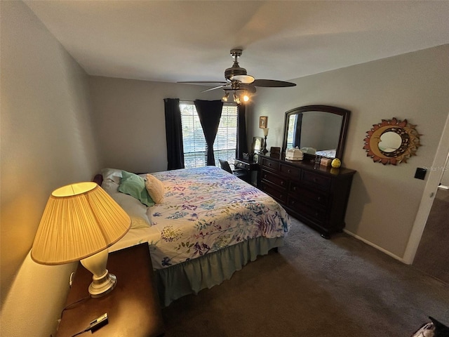 bedroom featuring carpet flooring and ceiling fan