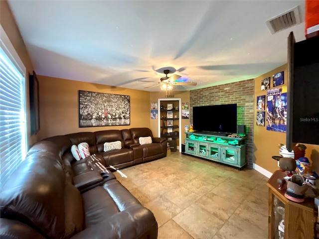 living room featuring ceiling fan