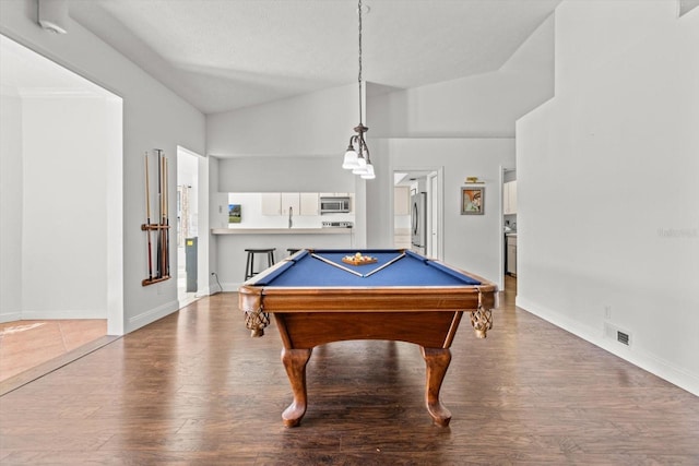 rec room featuring hardwood / wood-style flooring and billiards