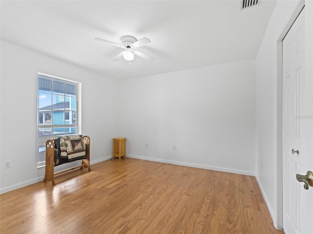 interior space featuring ceiling fan and light hardwood / wood-style floors