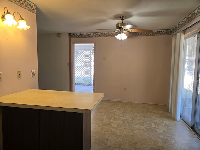 kitchen featuring ceiling fan