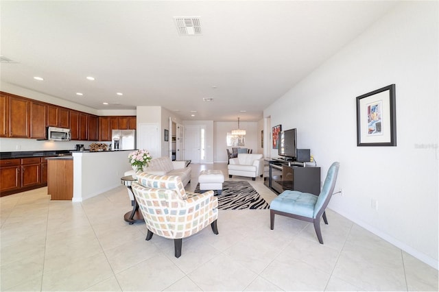 view of tiled living room