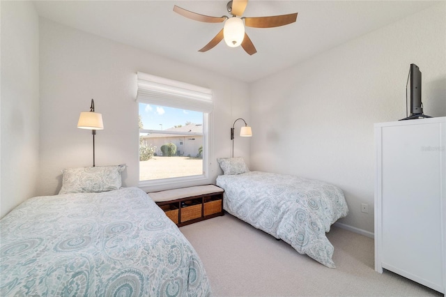 bedroom featuring carpet floors and ceiling fan