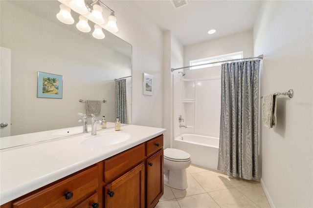 full bathroom with vanity, tile patterned flooring, toilet, and shower / bath combo