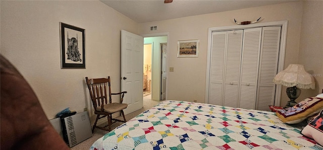 7651 SE 36th Ave, Ocala, FL 34480 - bedroom featuring a ceiling fan, carpet, a closet, and visible vents