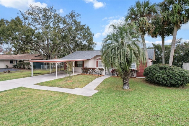 single story home with a carport and a front yard