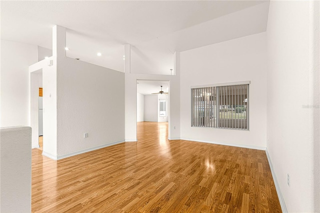 unfurnished room featuring wood-type flooring and ceiling fan