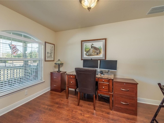 office area featuring dark hardwood / wood-style flooring